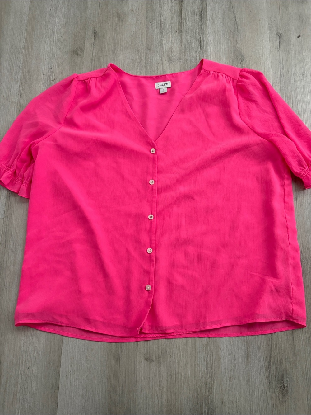 J. Crew Hot Pink V-Neck Button-Front Short Sleeve Blouse